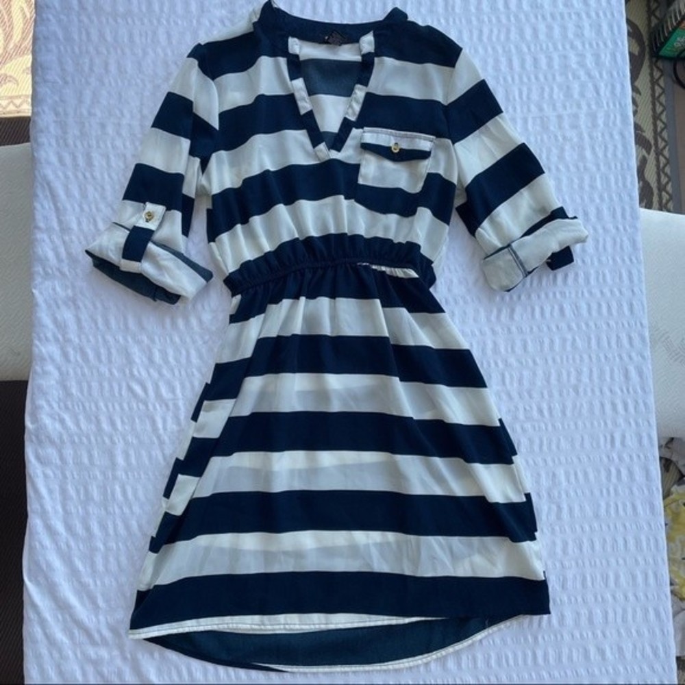 Navy and White Striped Dress, size small